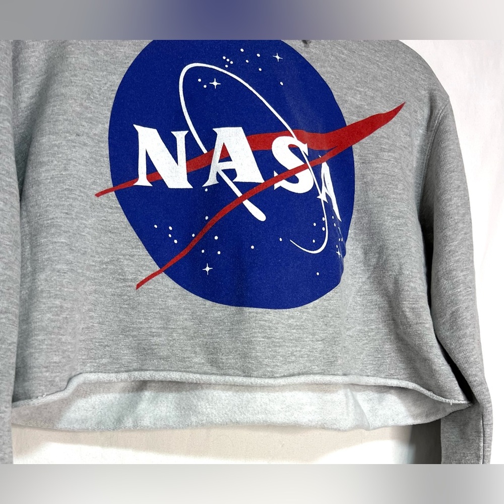 NASA Cropped Pullover Cotton Hoodie | Science Space Rocket Casual Cozy Raw Hem - Picture 4 of 9